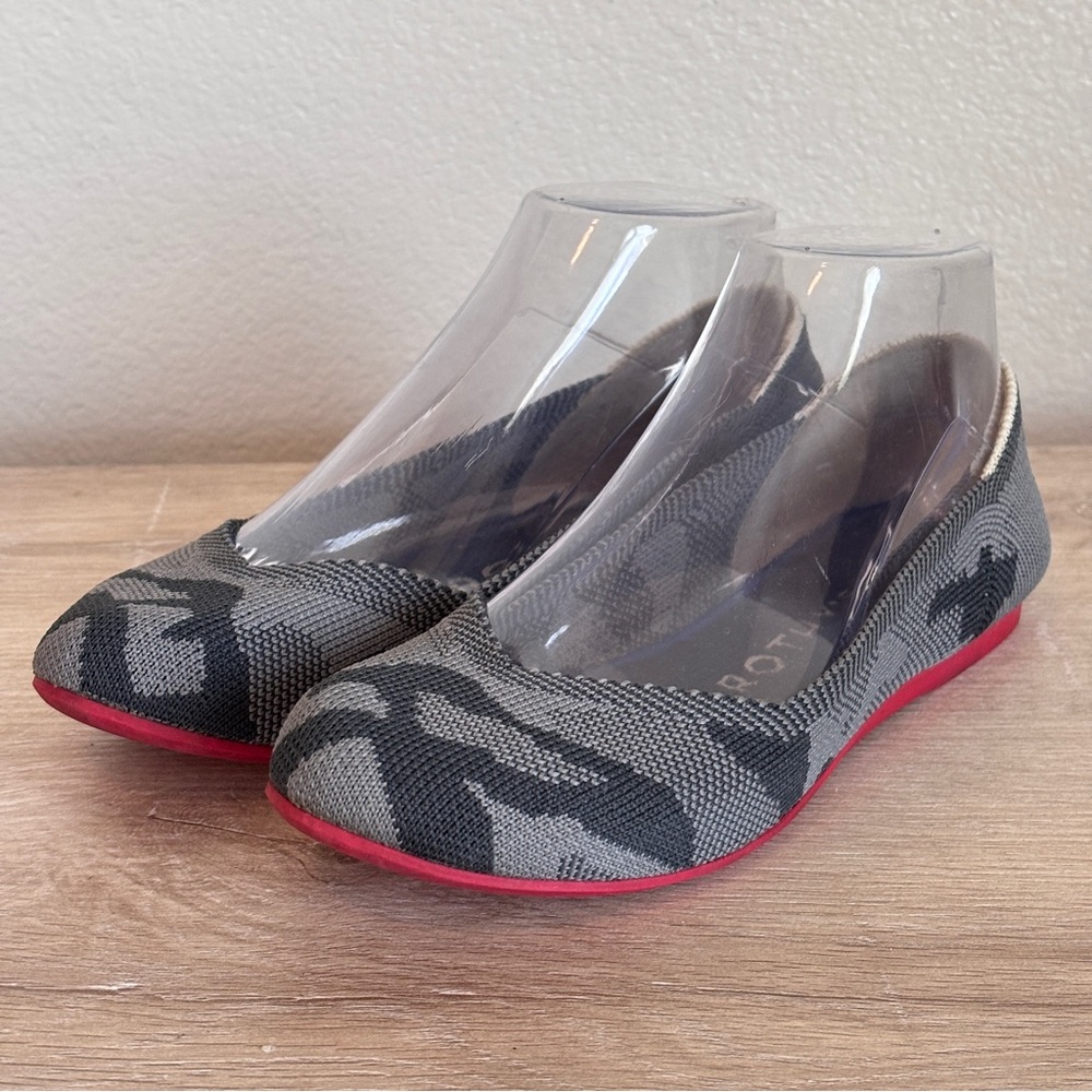 Rothy's Gray & Black Knit Ballet Flats with Pink Soles